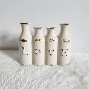 Love Ceramic Milk Jug Bottle Rustic Cream Brown Farmhouse Bud Vases Decor